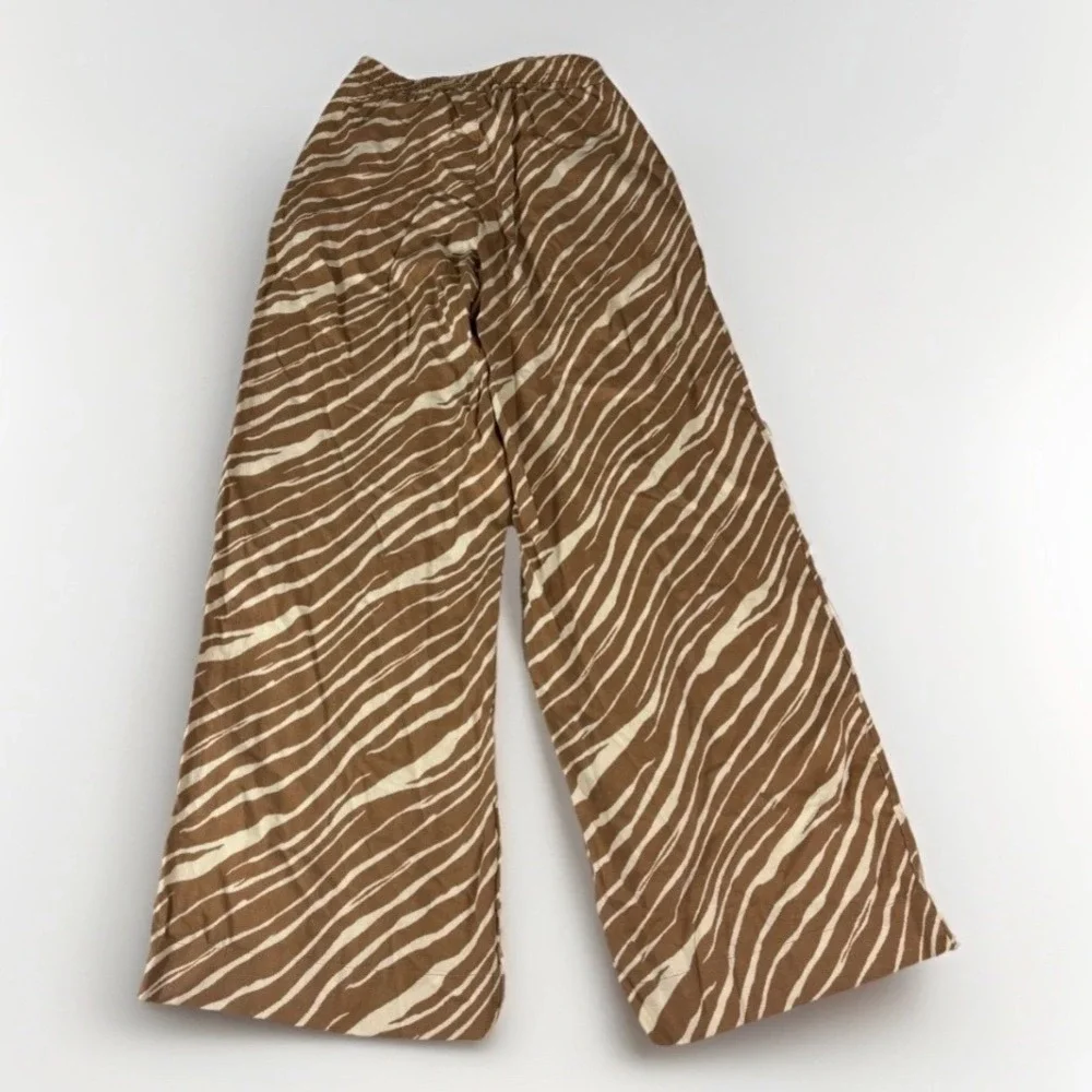 A New Day Wide Leg Linen Pants Women XS Brown Zebra Print Drawstring Comfortcore